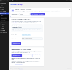 Page screenshot: AI Translator &rarr; License Settings
