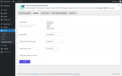 Page screenshot: Users → Temporary Logins → 
		 	Settings		