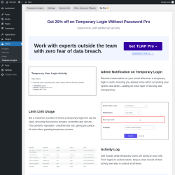 Page screenshot: Users → Temporary Logins → Go Pro 