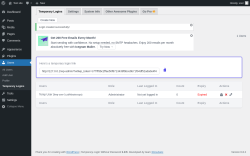 Page screenshot: Temporary Logins ‹ Test site — WordPress