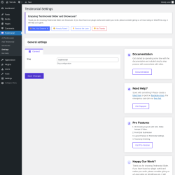Page screenshot: Testimonial → Settings