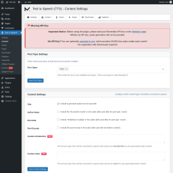Page screenshot: Text to Speech → Content