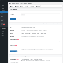Page screenshot: Text to Speech → Content