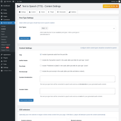 Page screenshot: Text to Speech → Content