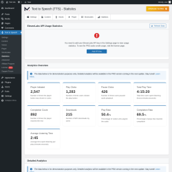 Page screenshot: Text to Speech → Statistics