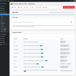 Page screenshot: Text to Speech → Shortcodes