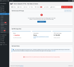 Page screenshot: Text to Speech → My Stats & Voices