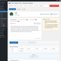 Page screenshot: Text to Speech → Shortcode Generator