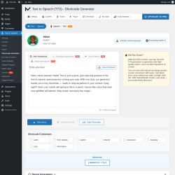 Page screenshot: Text to Speech &rarr; Shortcode Generator
