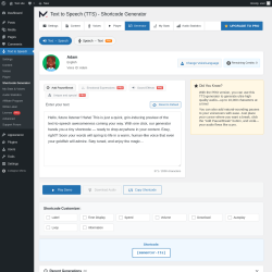 Page screenshot: Text to Speech &rarr; Shortcode Generator