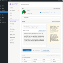 Page screenshot: Text to Speech &rarr; Shortcode Generator