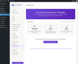 Page screenshot: Text to Speech &rarr; Affiliate Program