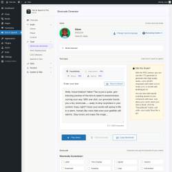 Page screenshot: Text to Speech &rarr; Shortcode Generator