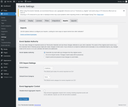 Page screenshot: Events → Settings → Imports