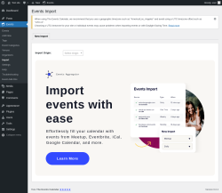 Page screenshot: Events → Import