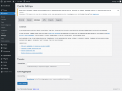 Page screenshot: Events → Settings → Licenses