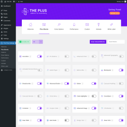 Page screenshot: The Plus Settings → Plus Blocks