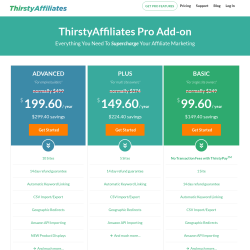 Page screenshot: ThirstyAffiliates → Settings → Pro Features →
