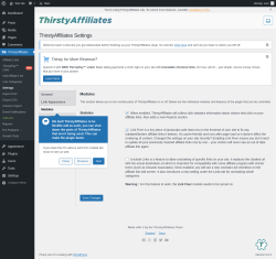 Page screenshot: ThirstyAffiliates → Settings → Modules
