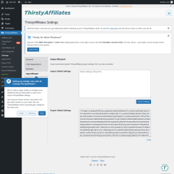 Page screenshot: ThirstyAffiliates → Settings → Import/Export