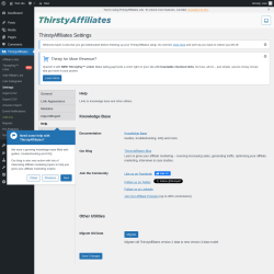 Page screenshot: ThirstyAffiliates → Settings → Help
