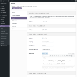 Page screenshot: Tickera → Settings → E-mail