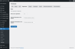 Page screenshot: Settings → Ticketack → 
                    Registration                