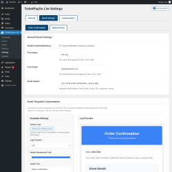 Page screenshot: TicketPayGo Lite &rarr; Settings &rarr; 
                Email Settings            