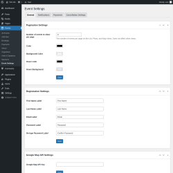 Page screenshot: Events &rarr; Event Settings