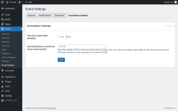 Page screenshot: Events &rarr; Event Settings &rarr; Cancellation Settings