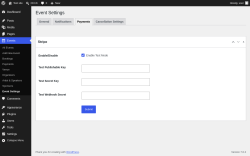 Page screenshot: Events &rarr; Event Settings &rarr; Payments