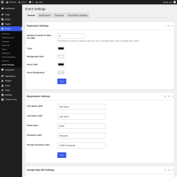 Page screenshot: Events &rarr; Event Settings