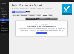 Page screenshot: Tools &rarr; Redux Framework &rarr; 
                    Support                