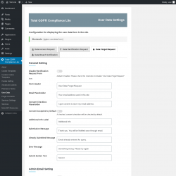 Page screenshot: Total GDPR Compliance Lite &rarr; User Data &rarr; Data Forget Request