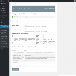 Page screenshot: Total GDPR Compliance Lite &rarr; Services Settings