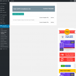 Page screenshot: Total GDPR Compliance Lite &rarr; Custom Cookie Templates