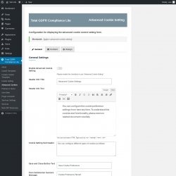Page screenshot: Total GDPR Compliance Lite &rarr; Advanced Cookies