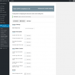 Page screenshot: Total GDPR Compliance Lite &rarr; Advanced Cookies &rarr; Design