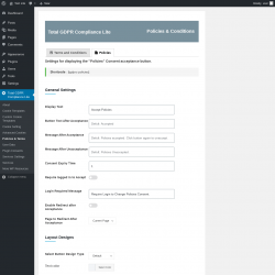 Page screenshot: Total GDPR Compliance Lite &rarr; Policies & Terms &rarr; Policies