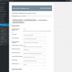Page screenshot: Total GDPR Compliance Lite &rarr; User Data &rarr; Data Forget Request
