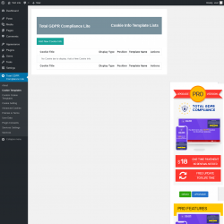 Page screenshot: Total GDPR Compliance Lite &rarr; Cookie Templates