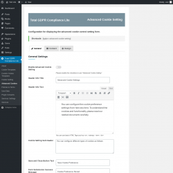 Page screenshot: Total GDPR Compliance Lite &rarr; Advanced Cookies