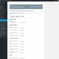 Page screenshot: Total GDPR Compliance Lite &rarr; Advanced Cookies &rarr; Design