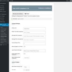 Page screenshot: Total GDPR Compliance Lite &rarr; Policies & Terms &rarr; Policies