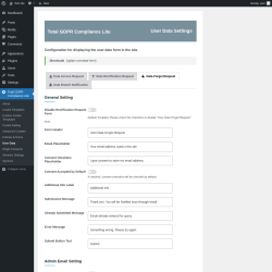 Page screenshot: Total GDPR Compliance Lite &rarr; User Data &rarr; Data Forget Request