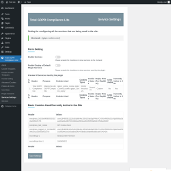 Page screenshot: Total GDPR Compliance Lite &rarr; Services Settings