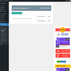 Page screenshot: Total GDPR Compliance Lite &rarr; Custom Cookie Templates