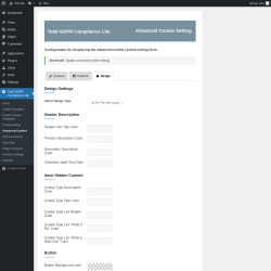 Page screenshot: Total GDPR Compliance Lite &rarr; Advanced Cookies &rarr; Design
