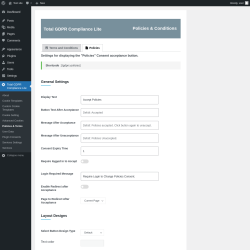 Page screenshot: Total GDPR Compliance Lite &rarr; Policies & Terms &rarr; Policies