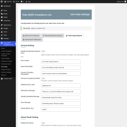 Page screenshot: Total GDPR Compliance Lite &rarr; User Data &rarr; Data Forget Request